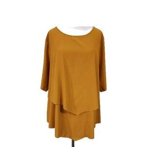 Emery Rose Flowy Shirt Top Womens 5XL Layered Mustard Yellow Short Sleeve Blouse